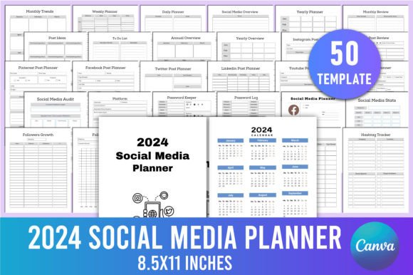 Download Editable 2024 Social Media Planner Canva - Social media planner Collection