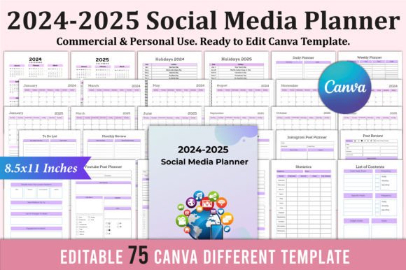 Download 2024-2025 Social Media Planner for Canva - Social media planner Collection